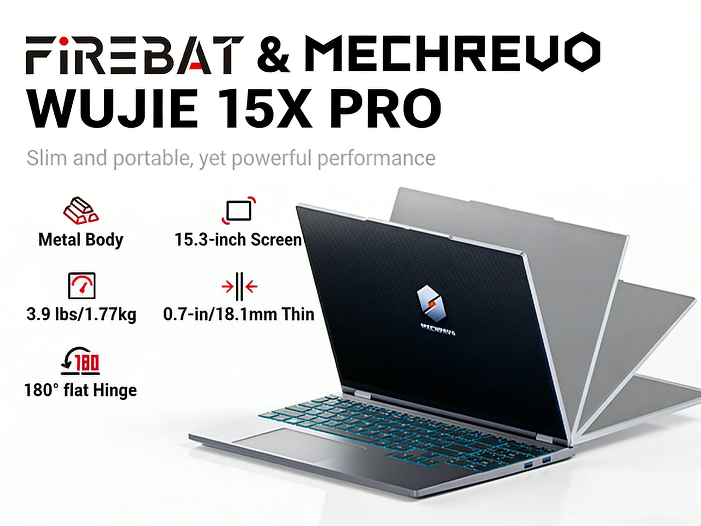 Firebat Wujie 15X Pro - Amd Ryzen 7 H255, 32Gb Ddr5 Ram, 1Tb Pcie 4.0 M.2 Ssd, Wi‑Fi 6 + Bluetooth 5.2, 15.3" 2.5K 120Hz Display, Windows Gaming Laptop