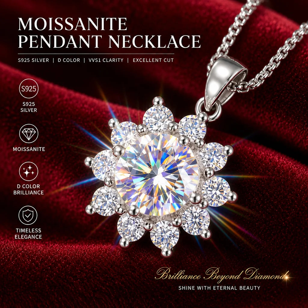 Luxury 1 Carat Moissanite Necklace Pendant D Color VVS1 S925 Sterling Silver Chain Women Engagement Wedding Jewelry With GRA
