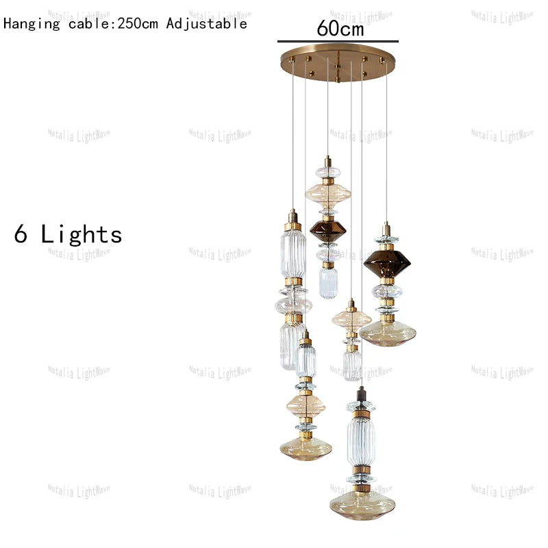 Creative Design Trendy Modern Glass Lamp Modern Home Decor Living Room Pendant Lights LED Foyer Hanging Lamp Long Table Lustre