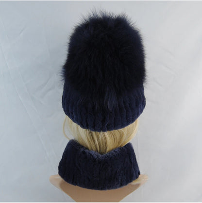 New Winter Lady Brand Hand Make Real Genuine Fox Fur Hat Scarf Girls Natural Real Rex Rabbit Fur Ring Cap Real Fur Scarves Hats