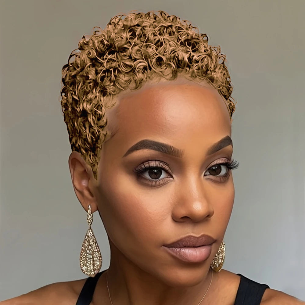 150% Density 4Inch Full Machine Made Wig Short Afro Curly Human Hair Wig Afro Short Wigs for Women Pixie Cut Wig Human Hair