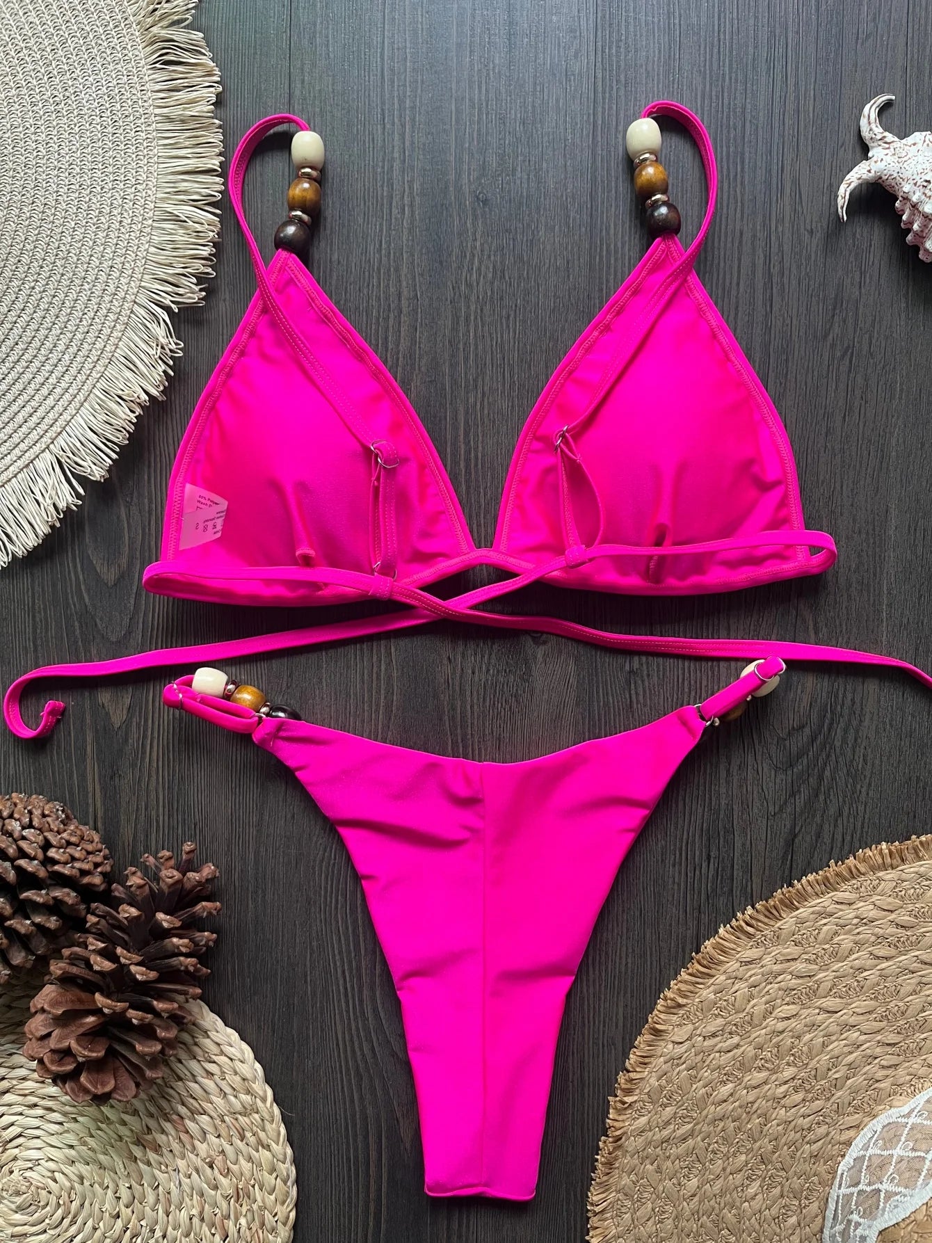 Sexy Brown Bikini Set 2026 Women Pearls Strap Hole Out Push Up Bra Thong Swimsuit Brazilian Beach Bathing Suit Micro Swimwear