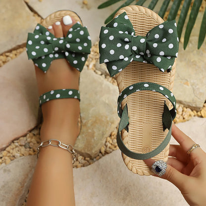 Ladies Flat Sandals Polka Dot Butterfly Knot Multi-Color Comfortable Footwear Fashionable Summer Shoes