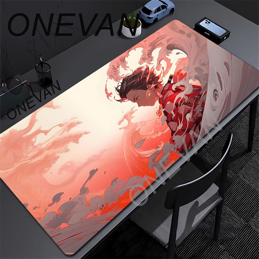 Large Mouse Pad Demon Slayer Nezuko Cute Anime Mousepads Kawaii Table Mats Office Accessories Deskmat Rubbe Lockedge Mouse Mat