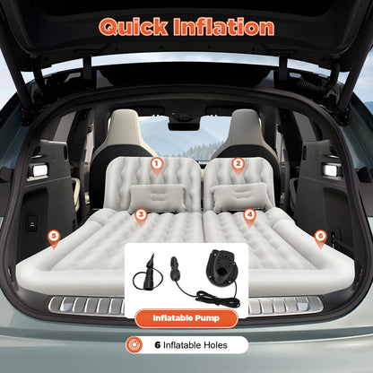 Universal Foldable Inflatable Bed Portable Inflatable Mattress Set Car Back Seat Sleeping Flocking Air Bed Cushion w/Pump+Pillow