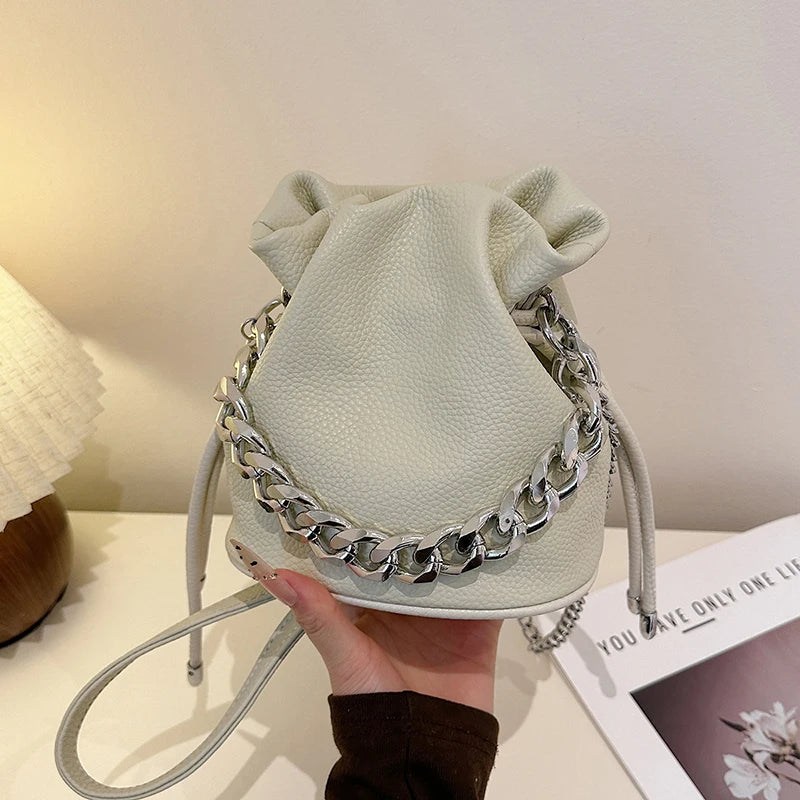 100% Genuine Leather Women Shoulder Crossbody Bags High Quality Solid Color Cow Leather Bucket Handbag Luxury Female Sac
