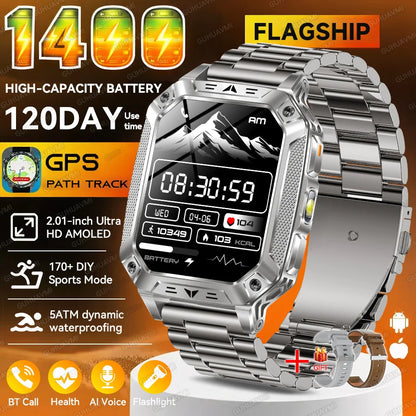2026 New Outdoor GPS Smart Watch 1400mAh High Capacity Battery 2.01" Sapphire Screen 10ATM Waterproof Dual-color Lamp Smartwatch
