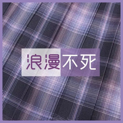 Romantic Purple Uniform JK Set Women 2025 Summer High Waist Skirts Korean Style Pleated Skirts Shirt And Tie For Cute Girls Suit