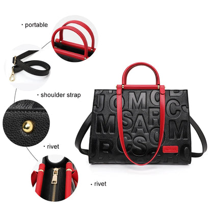 2026 New Large Capacity Contrast Letter Printed Women's Handbag High end Cowhide Mom's Bag