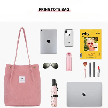 Corduroy Bag Handbags for Women Shoulder Bags Female Soft Environmental Storage Reusable Girls Small and Large Shopper Totes Bag
