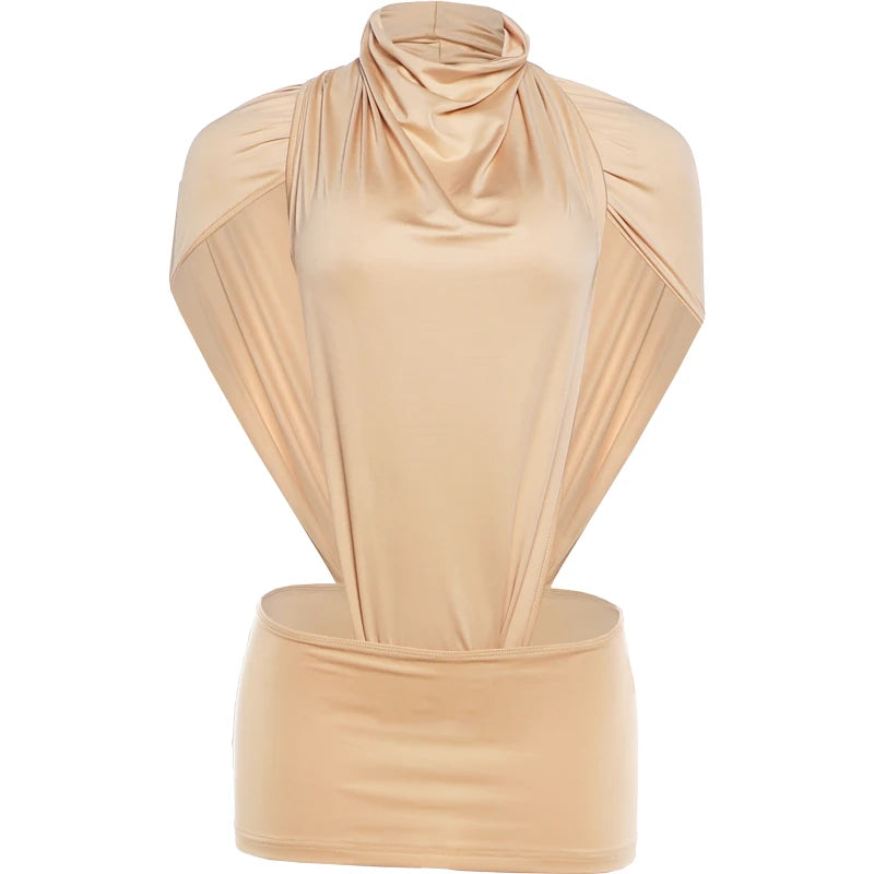 Kliou Sexy Fashion 2 Piece Set Woman Ruched Turtleneck Side Hollow Design Bodysuits+Skinny Mini Skirts Hot Girls Wild Style Suit