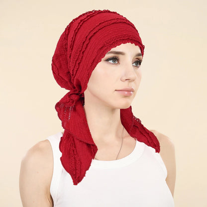Ramadan Solid Color Turban Hijab Hats Long Tail Head Wraps Soft Elastic Muslim Hats Breathable Chemo Cap For Women Girls