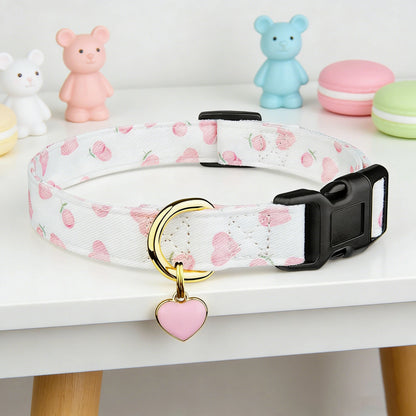 Solid Cotton Dog Collar Cute Heart And Strawberry Pendant Design Small Medium Large Dogs Collar Handmade Pendant Pet Cat Puppies