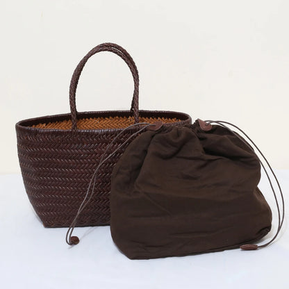 Handbags Women's Genuine Leather Shoulder Bag Weaving Casual Shopping Bag Vintage Big Tote Purse Cowhide Cross Hand Bags Lady