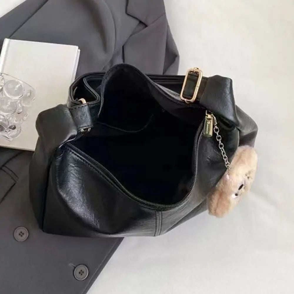 Trendy Slouchy Shoulder Bag for Women PU Leather Large Capacity Underarm Bag Retro Ladies Hobo Tote Bag