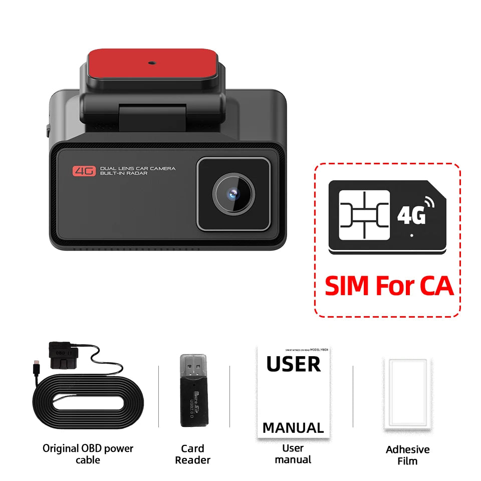 4G LTE Dashcam with Front And Inside Lens Two-Way Talk Car DVR GPS Remote Live-View 24/7 Parking IR Night Vision Security Camera