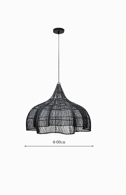 Japanese Style Wabi-sabi Retro Rattan Chandelier Creative Living Room Restaurant Box Pendants LIghts Hotel Living Room Lamps LED