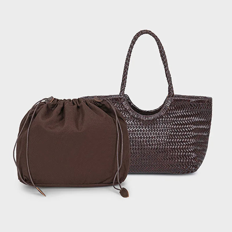 Handbags Women's Genuine Leather Shoulder Bag Weaving Casual Shopping Bag Vintage Big Tote Purse Cowhide Cross Hand Bags Lady