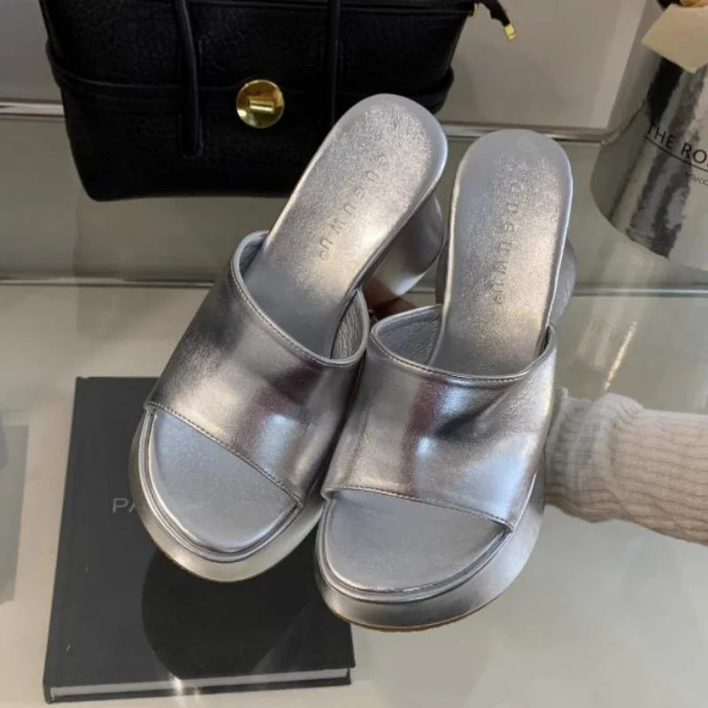 Summer Women's Slippers Fashion Platform Sandals Luxury Leather Casual Slippers High-heele Slippers for Women Open Toe Sandalias