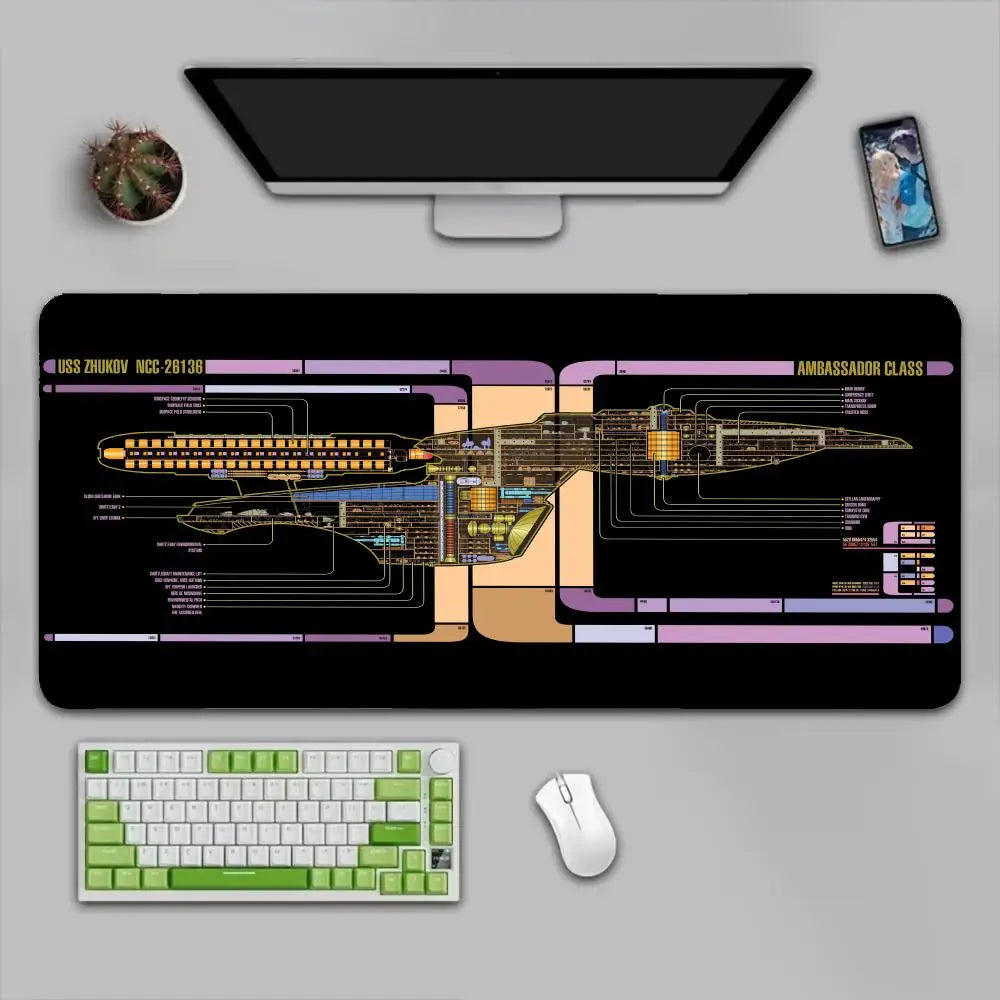 Spaceship Blueprints Mouse Pad Large Computer Office Game Table Mat Rubber Anti-slip Stitched Keyboard Mats 90x40 XXL Desk Pads