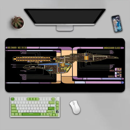 Spaceship Blueprints Mouse Pad Large Computer Office Game Table Mat Rubber Anti-slip Stitched Keyboard Mats 90x40 XXL Desk Pads
