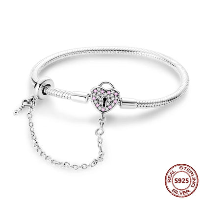 Silver 925 Bracelet Original Bracelets Colorful Zircon Heart Flower Cat Snake Chain For DIY Charms 17-20CM Luxury Jewelry Gifts
