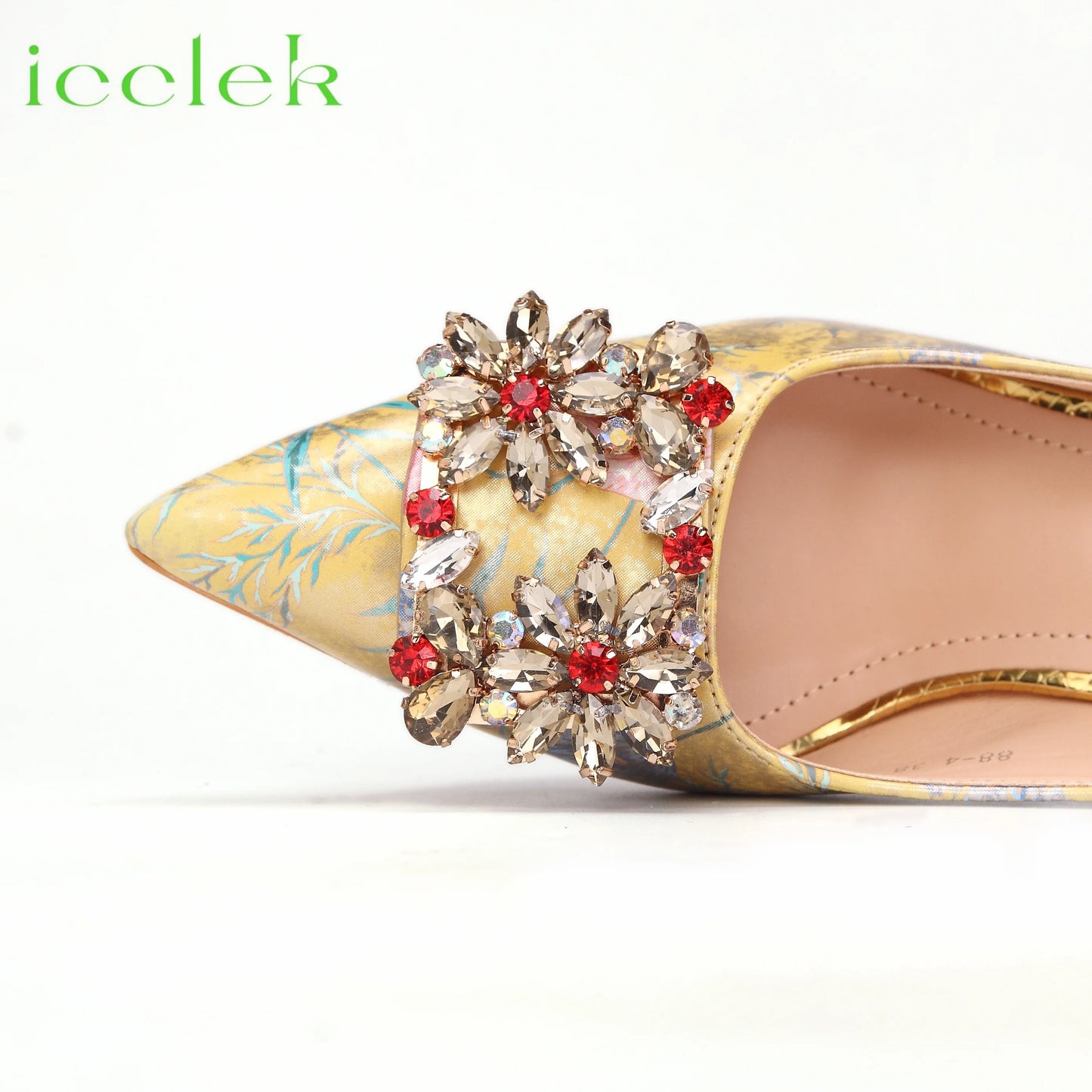 Newest Green Color Print Design High Heels Decorated with Water Rhinestone Party Women's Shoes and Bags Set