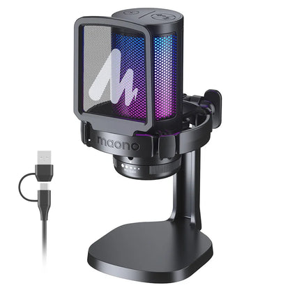 MAONO DGM20S Gaming USB Microphone Noise Cancellation RGB Lights Mute Zero Latency Monitoring for Living Streaming Podcasting