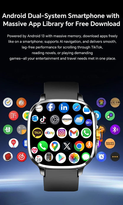 Global Version Smartwatch 2.4 inch Amoled Screen insert Sim Card GPS WIFI 190° Rotating Camera Game Android 13.0 Smart Watch