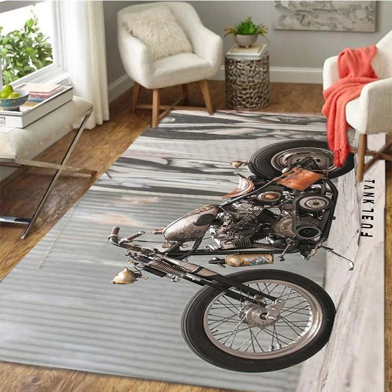 HD-Retro Motorcycle Area Rug Carpet Moto Fans Non-slip Large Door Step Mat Bathmat for Living Room Bedroom Entrance Home Decorat