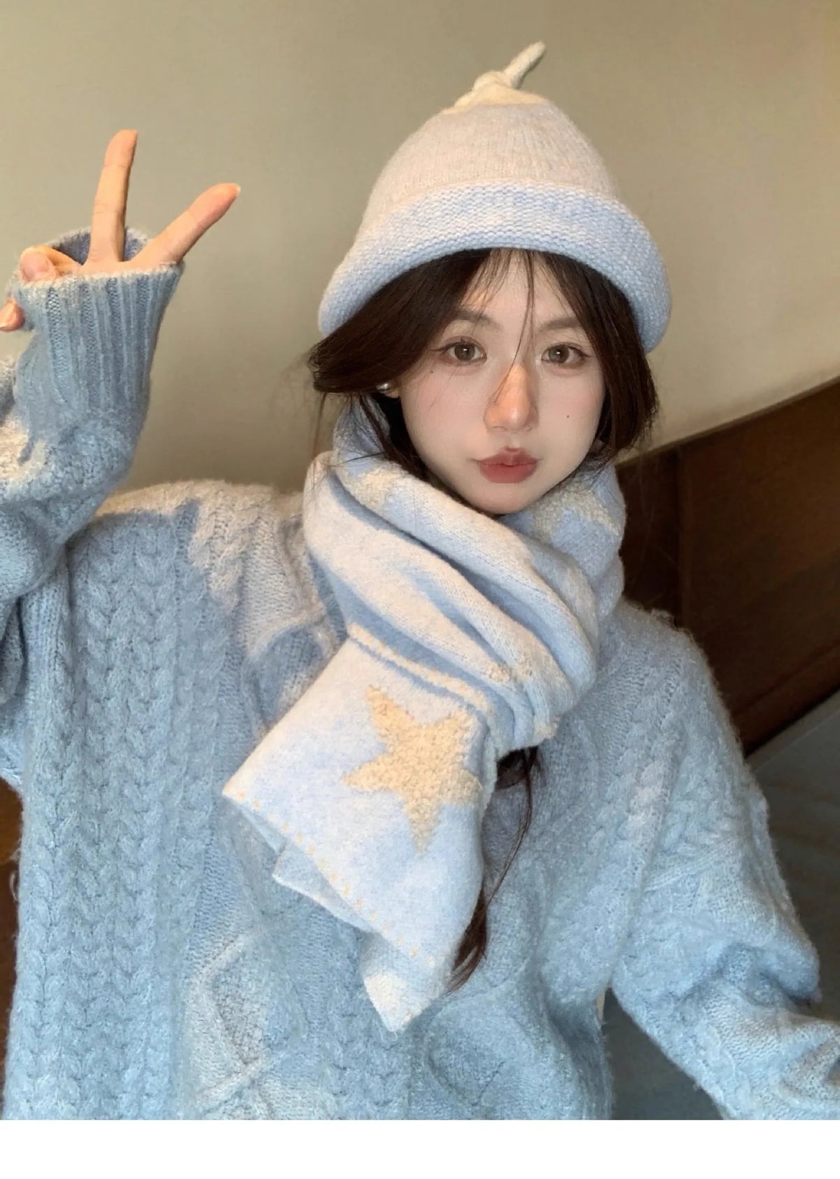 Women's Scarves Korean Star Sweet Kawaii Thickened Warm High Quality Shawl For Girl Versatile Cute Preppy Style Scarf Winter