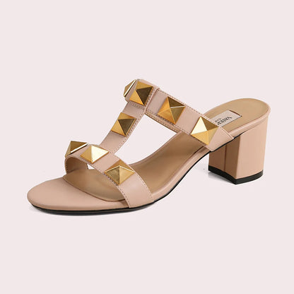 Women's Sandals Summer Gladiator Heeled Sandals Luxury Heeled Slippers Rivets Open Toe High Heels Elegant Ladies Shoes Women