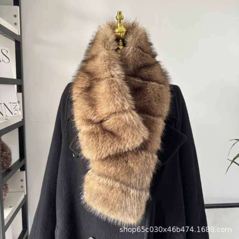 Thick Fashionable Plush Scarf Women's Imitation Mink Fur Y2K Girl Scarf for Warm Ladies Faux Raccoon Fur Scarf