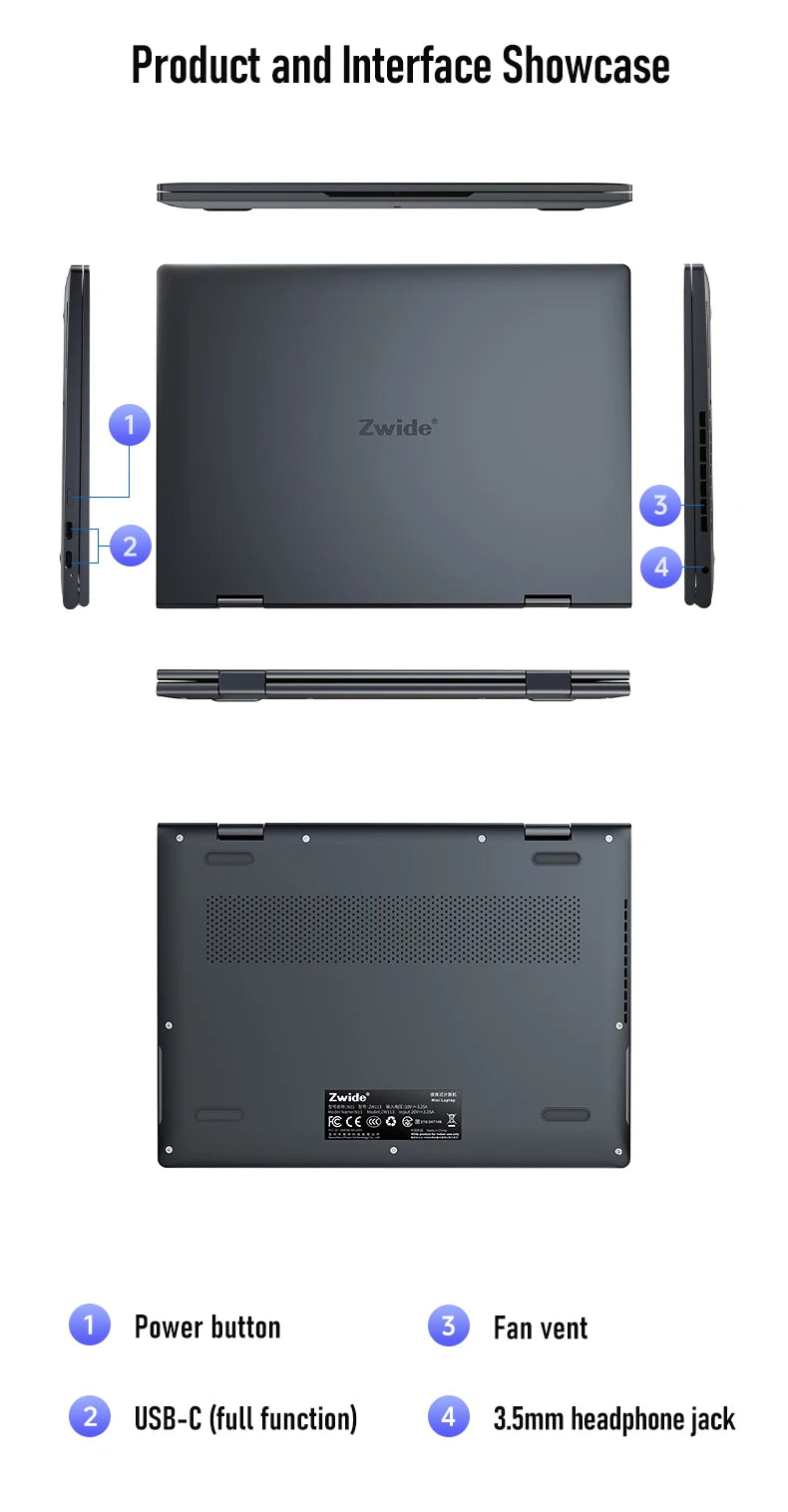 Zwide N11 Mini Laptop 10.5-inch Core i5-1235U Slim Business Office Portable Pocket Tablet PC
