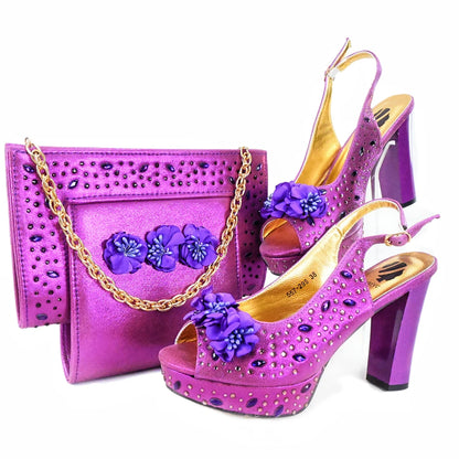 Doershow New Arrival African Wedding Shoes and Bag Set gold Color Italian Shoes with Matching Bags Nigerian lady party  HJK1-14