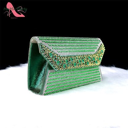 Mature Italian Women Shoes Matching Bag Set in Green Color 7 CM Comfortable Heels with Plaform Elegant Peep Toe Sandals