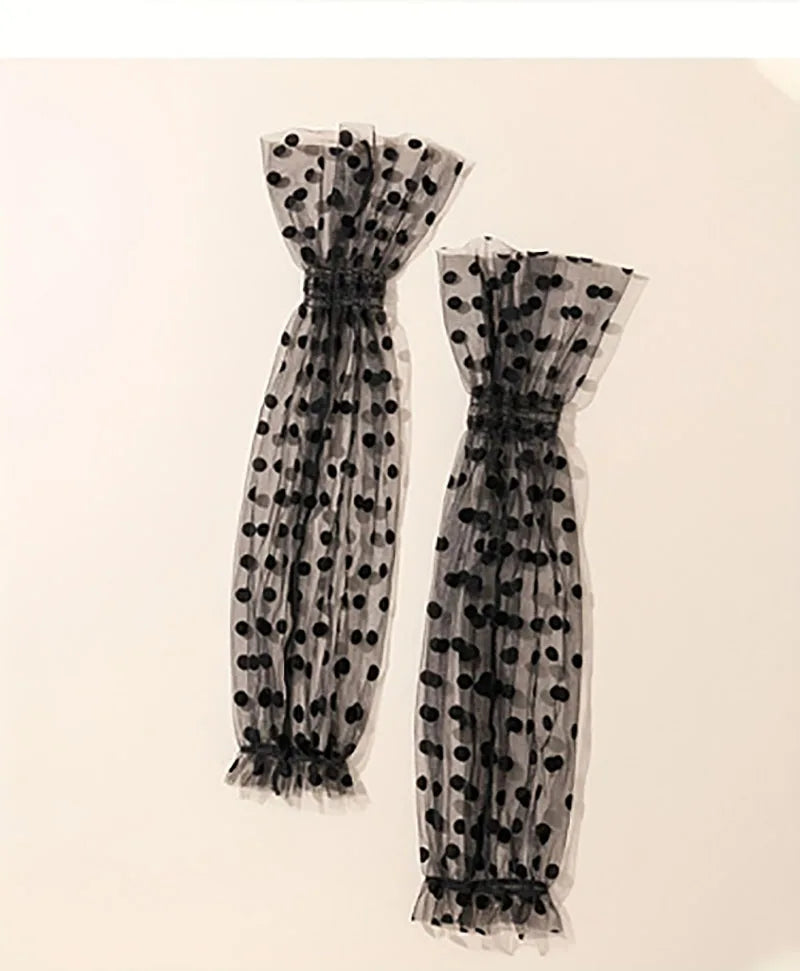 Summer Thin Mesh Sun Protection Sleeve for Women's Dress Decoration, Long Sleeve for Wedding Dress Accessories, Black Dots