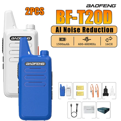 2/4PCS Baofeng BF-T20D Portable Walkie Talkie Type-C Charging 400-480Mhz AI Noise Reduction 16 Channels Mini Two Way Ham Radio