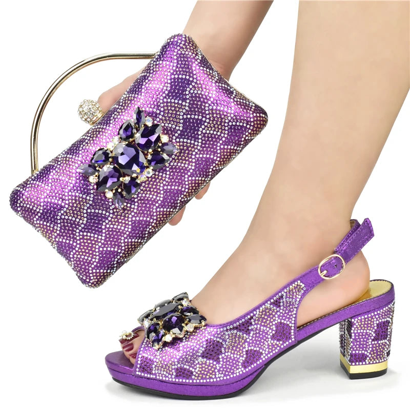 Fashion Shoes and Bag for Party Wedding African Women Wedding Shoes and Bag Set Decorated with Rhinestone Luxery Shoes Women