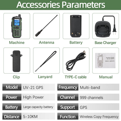Baofeng UV-21 PRO Walkie Talkie GPS Portable Long Range Mutli-Band Wireless Copy Frequency Type-C Charger Radio Upgrade UV17 PRO