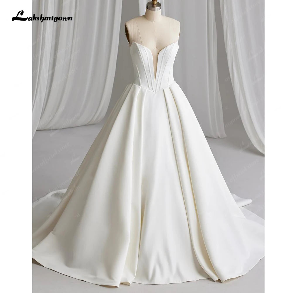 Lakshmigown Off The Shoulder Crepe Satin A-Line Bridal Gowns For Formal Party Floor Length Wedding Dress Vestidos Customized