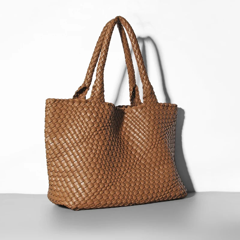 Large-Capacity Designer Knitting Fashion PU Leather Women's Shoulder Bag Handbags for Beach Travel Single-Shoulder Ladies Bag