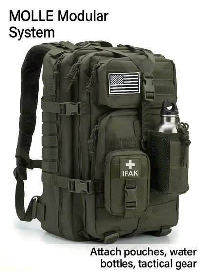45L Tactical Fishing Backpack Molle Water Resistant Outdoor Tackle Bag Large Capacity Storage Camping Hiking Travel Rucksack Trekking Men Women Anglers Fishermen Rod Reel Gear Durable Multi Pocket Wear Resistant Lake River Se