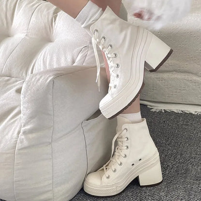 Women Platform Sneakers Luxury Brand Women Boots Fashion Outdoor Skateboard Shoes Women High Top Canvas Sneaker Plus Size 36-42