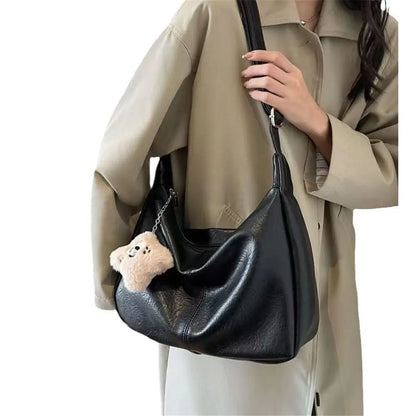 Trendy Slouchy Shoulder Bag for Women PU Leather Large Capacity Underarm Bag Retro Ladies Hobo Tote Bag