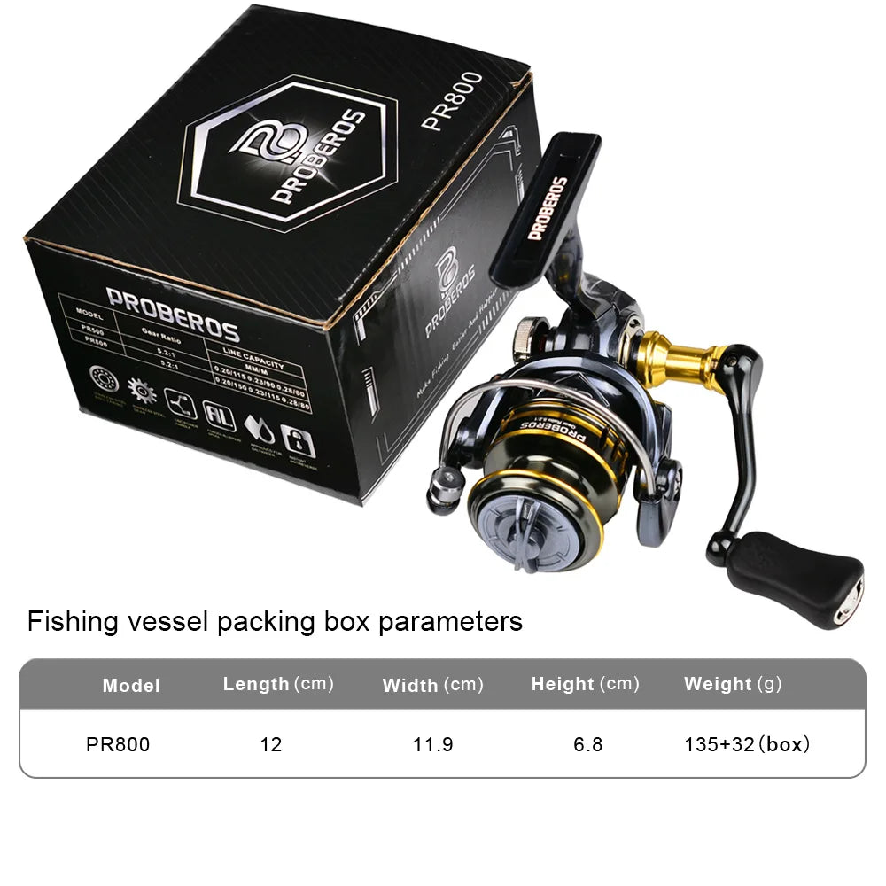 Spinning Fishing Reel 800 Size 5.2:1 7+1BB 8KG Max Drag CNC Metal Handle Deep Spool Long Cast Saltwater Rock Lure Fishing Reel