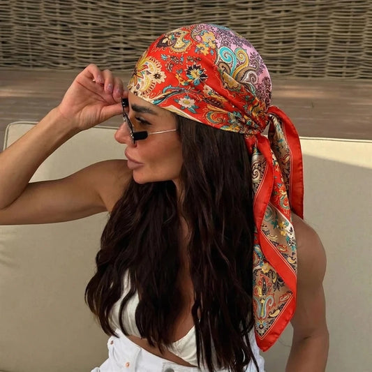 90cm Square Silk Scarf Women Luxury Brand Satin Print Hijab Scarves Muslim Pareo Bandana Female Shawl Wrap Headband Foulard New