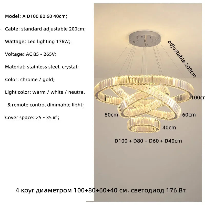 Modern Luxury Led Dimmable Pendant Lights Lustre Living Room Chandelier Lamp Fixtures Foyer Shiny Steel  Luminarias Light