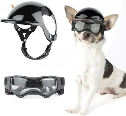 Dog Helmet and Dog Goggles for Small Dogs-Pet Motorcycle Helmet Hat with Ear Holes Adjustable Straps for Puppy Riding