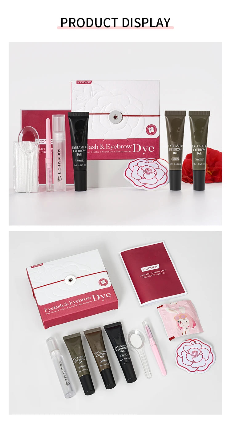 ICONSIGN Natural Vegan Brow Tint Kit 3 in 1 Camellia Extract Gentle Long Lasting No Need Mixing Easy Use Eyelash&Eyebrow Dye Set
